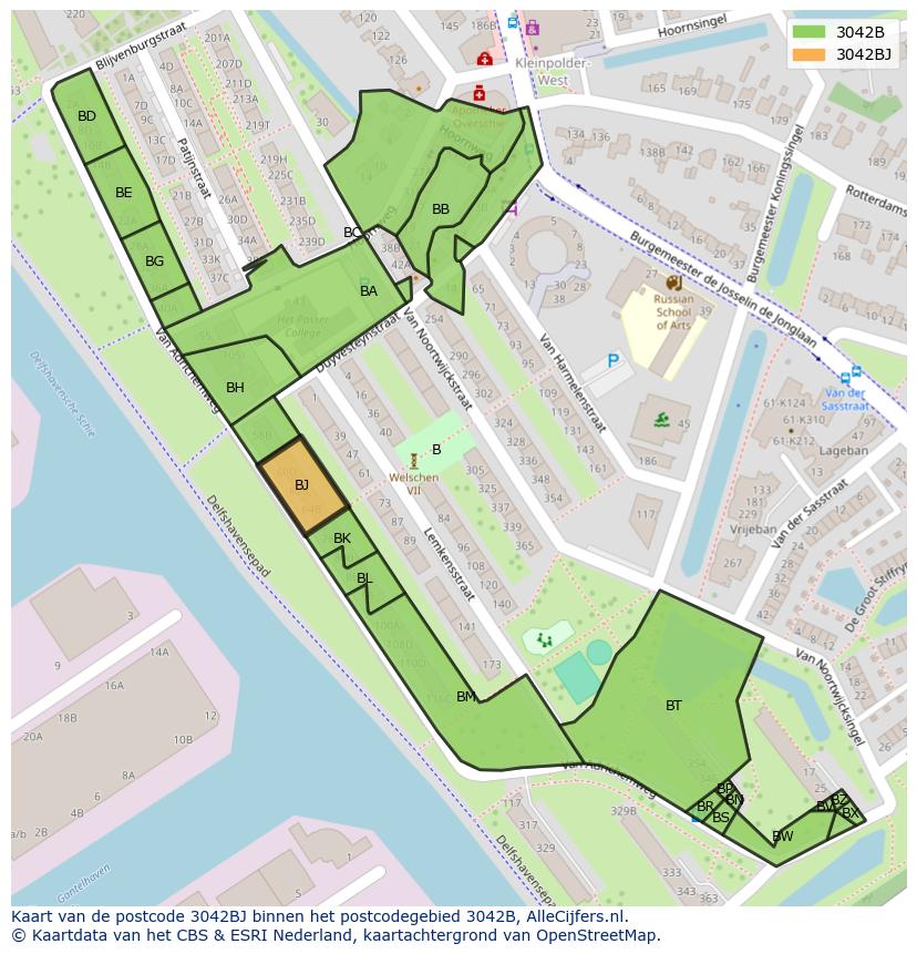 Afbeelding van het postcodegebied 3042 BJ op de kaart.