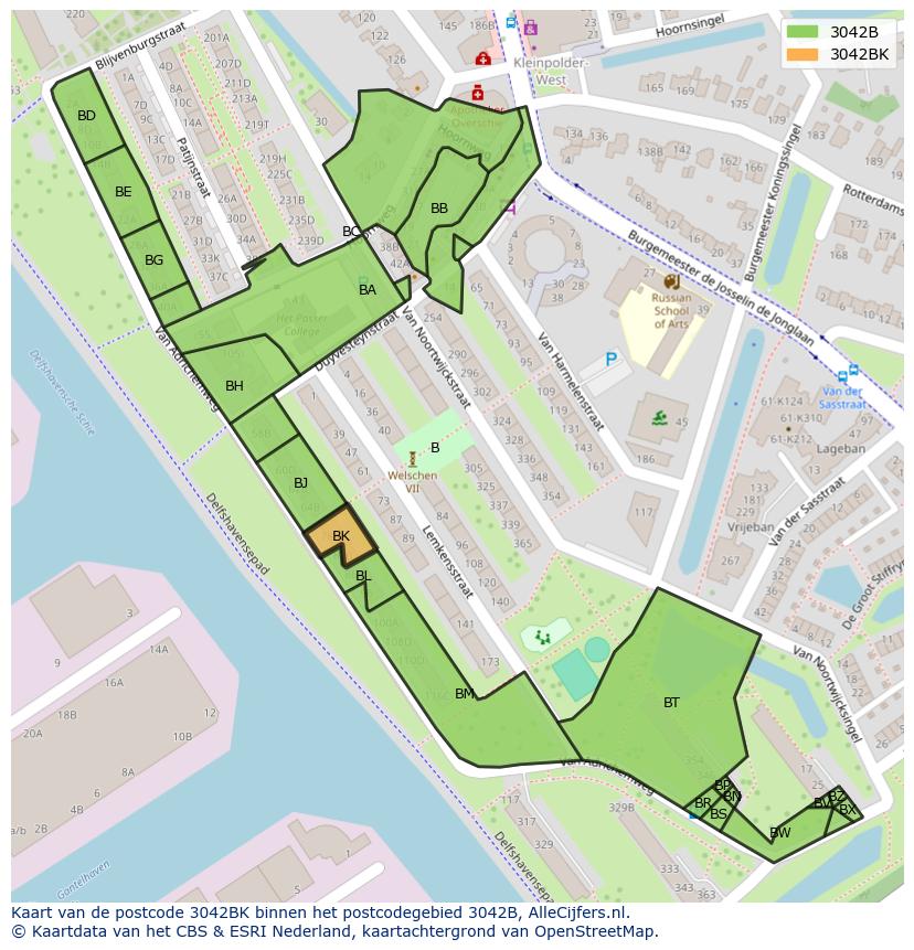 Afbeelding van het postcodegebied 3042 BK op de kaart.