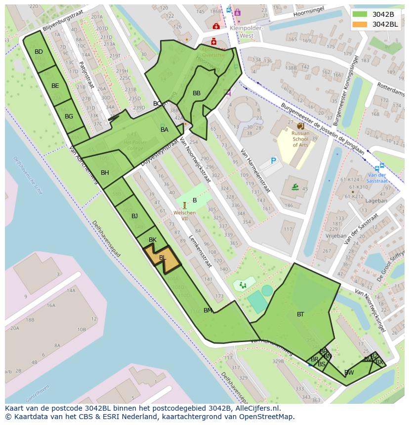 Afbeelding van het postcodegebied 3042 BL op de kaart.