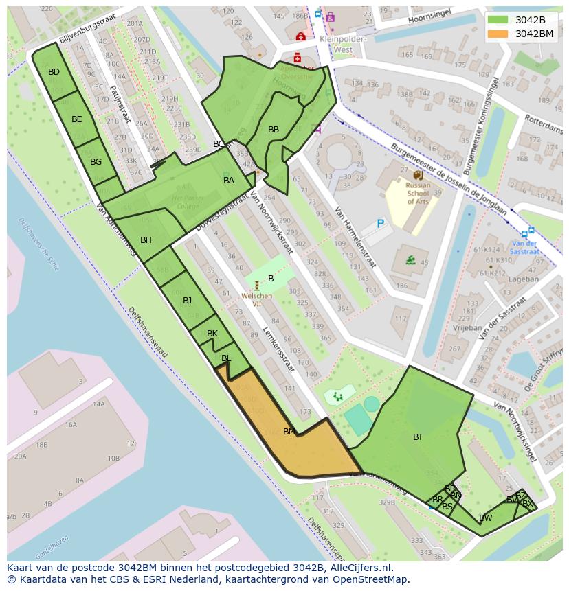 Afbeelding van het postcodegebied 3042 BM op de kaart.