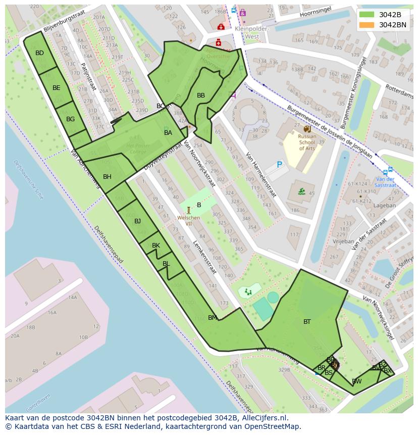 Afbeelding van het postcodegebied 3042 BN op de kaart.