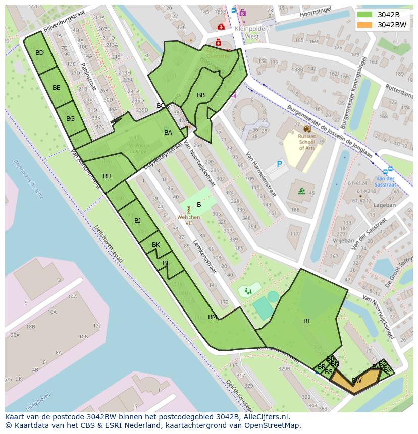 Afbeelding van het postcodegebied 3042 BW op de kaart.