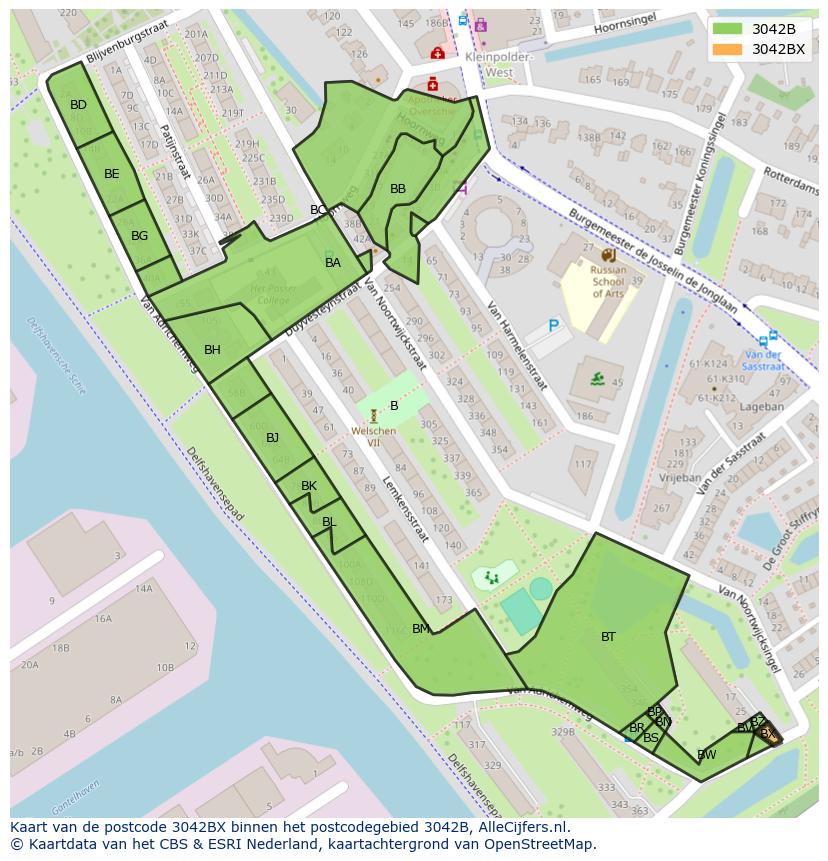 Afbeelding van het postcodegebied 3042 BX op de kaart.