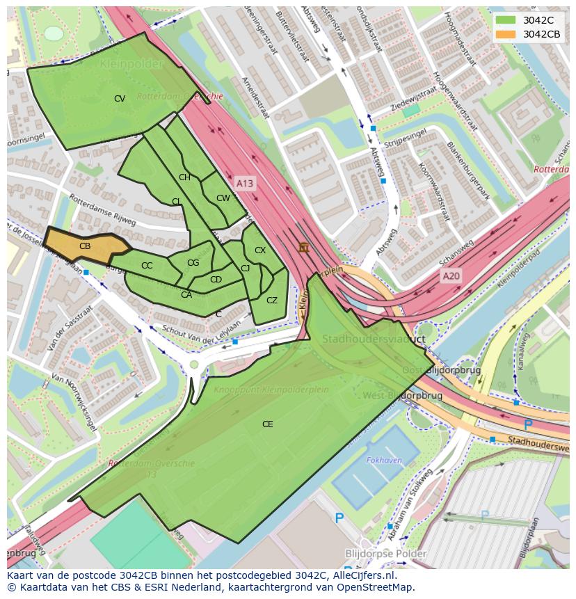 Afbeelding van het postcodegebied 3042 CB op de kaart.