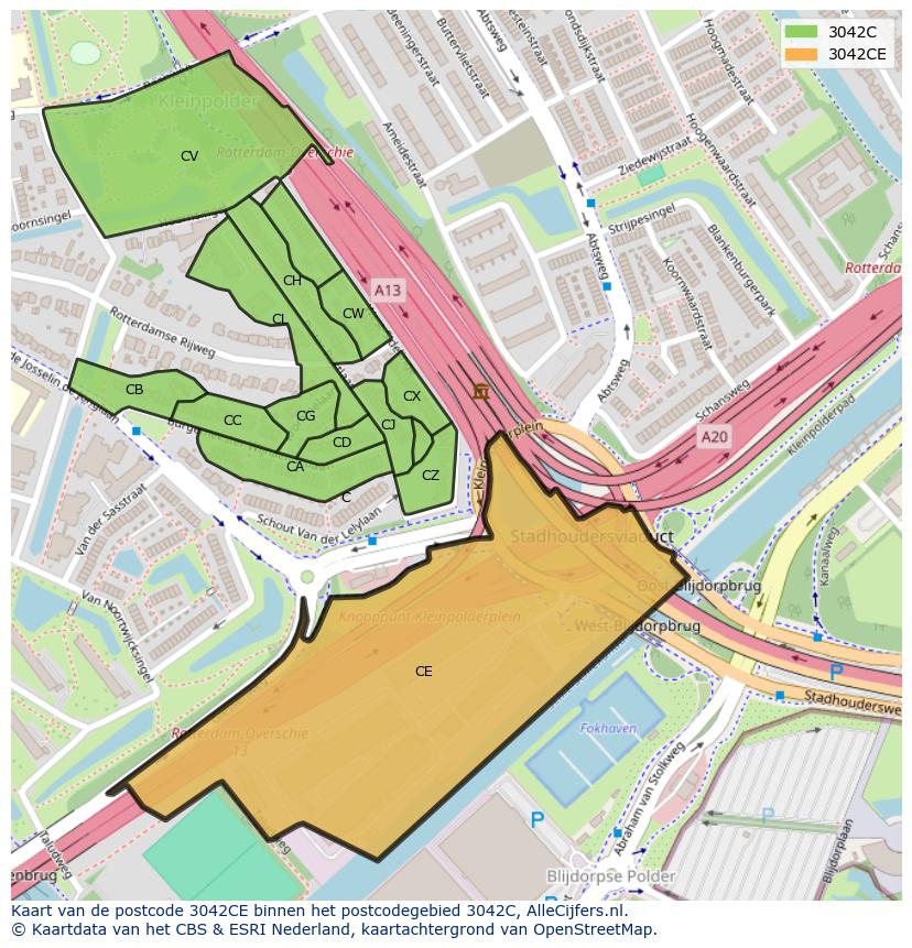 Afbeelding van het postcodegebied 3042 CE op de kaart.