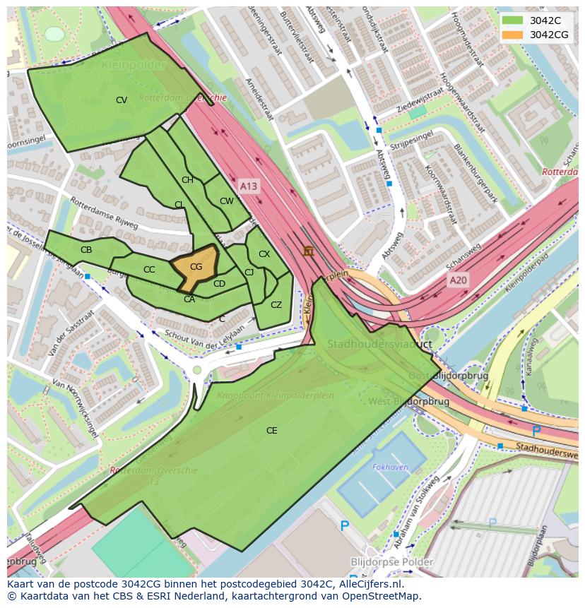 Afbeelding van het postcodegebied 3042 CG op de kaart.