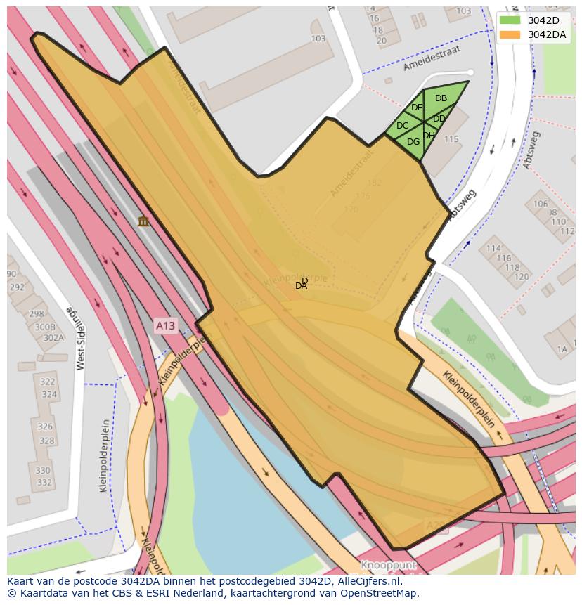 Afbeelding van het postcodegebied 3042 DA op de kaart.