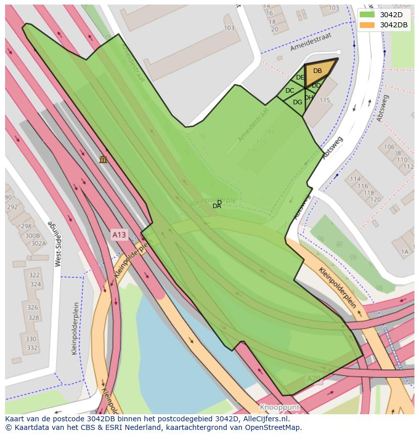 Afbeelding van het postcodegebied 3042 DB op de kaart.