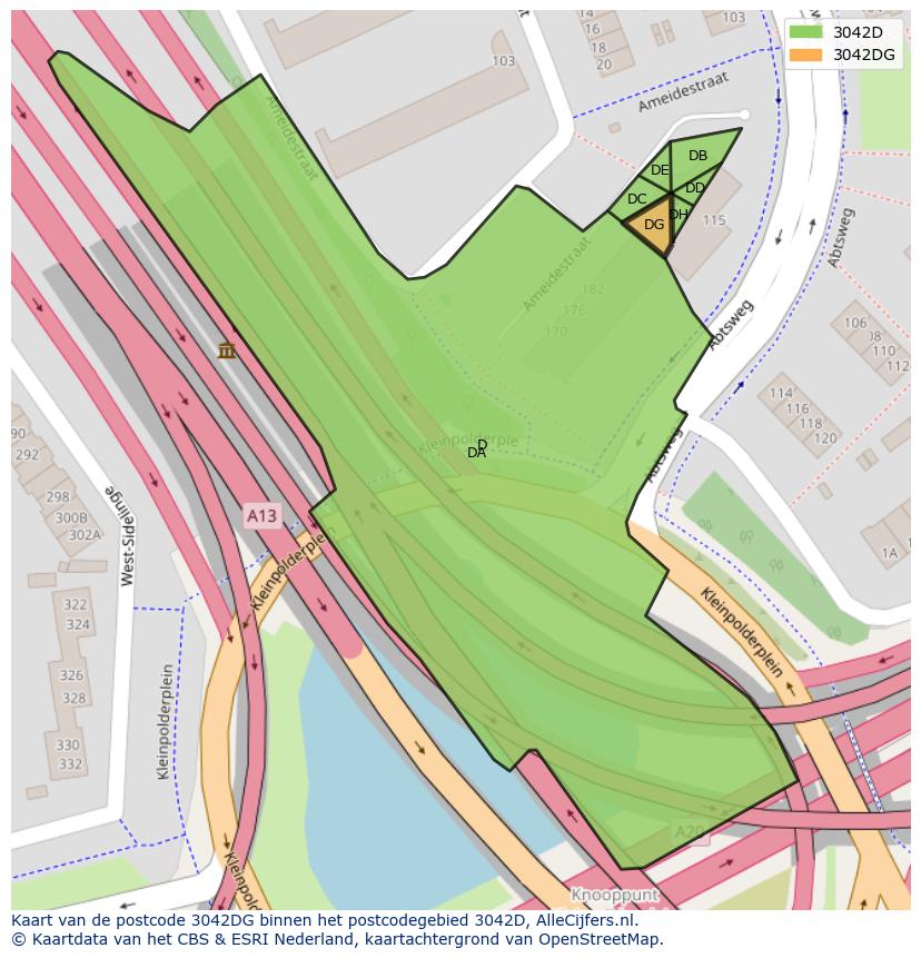 Afbeelding van het postcodegebied 3042 DG op de kaart.