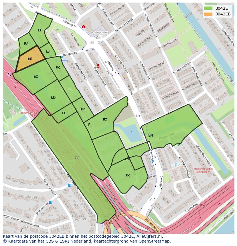 Afbeelding van het postcodegebied 3042 EB op de kaart.