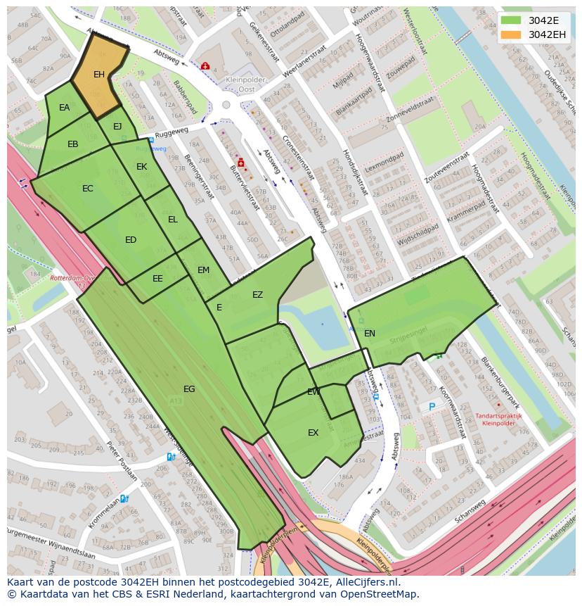 Afbeelding van het postcodegebied 3042 EH op de kaart.