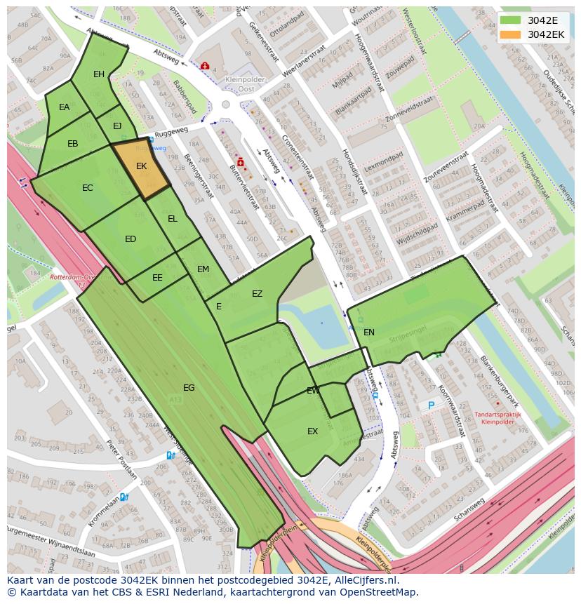 Afbeelding van het postcodegebied 3042 EK op de kaart.