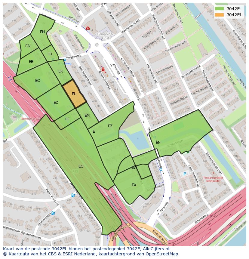 Afbeelding van het postcodegebied 3042 EL op de kaart.