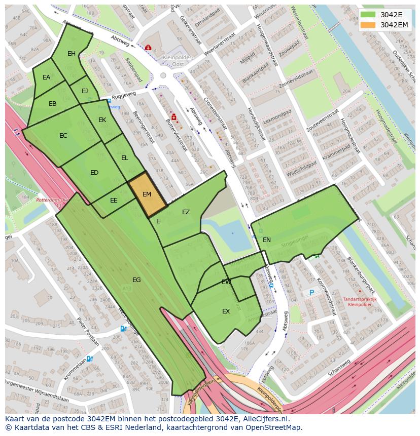 Afbeelding van het postcodegebied 3042 EM op de kaart.