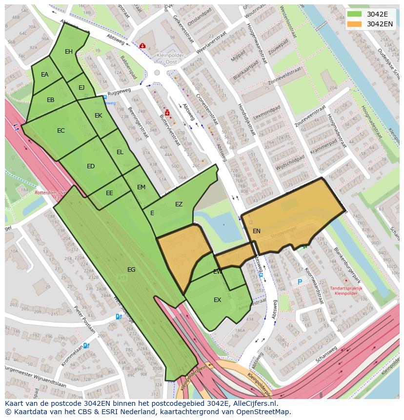 Afbeelding van het postcodegebied 3042 EN op de kaart.