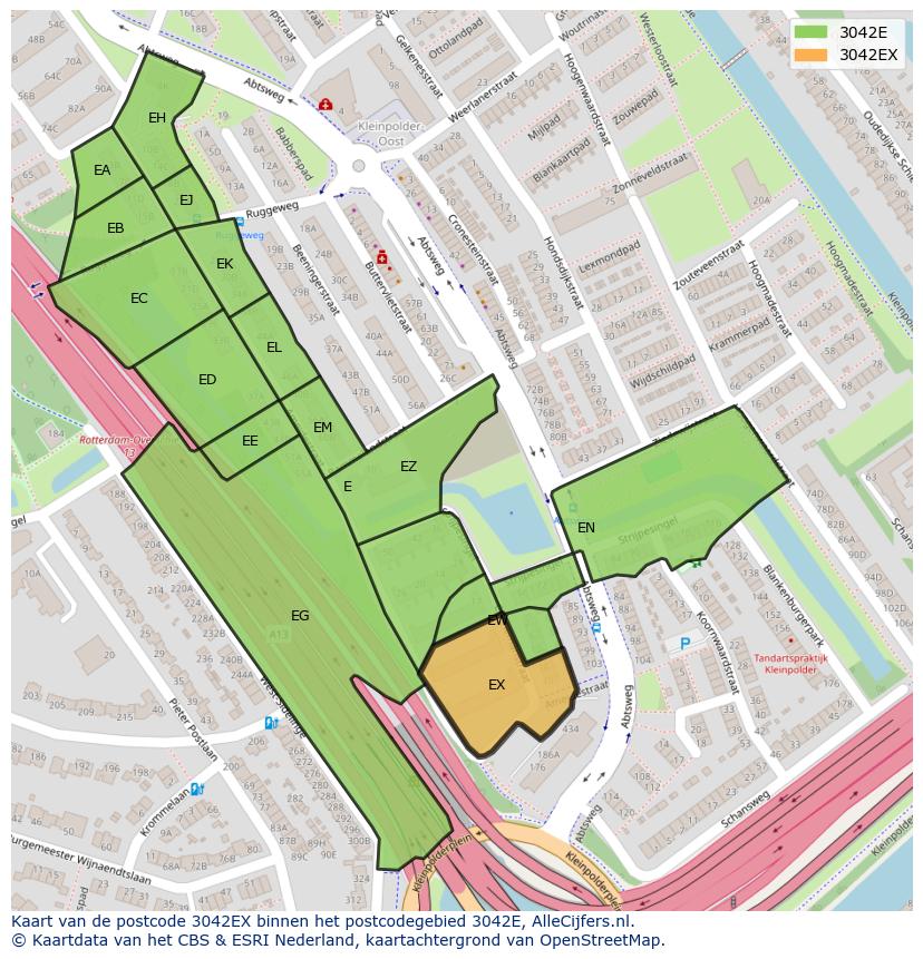 Afbeelding van het postcodegebied 3042 EX op de kaart.