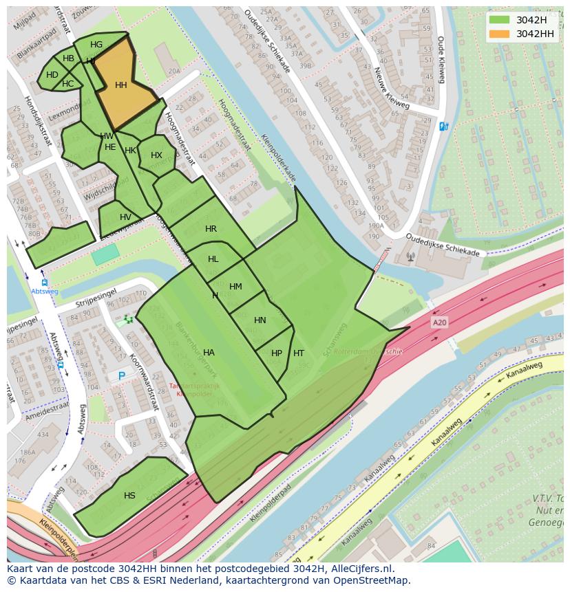 Afbeelding van het postcodegebied 3042 HH op de kaart.