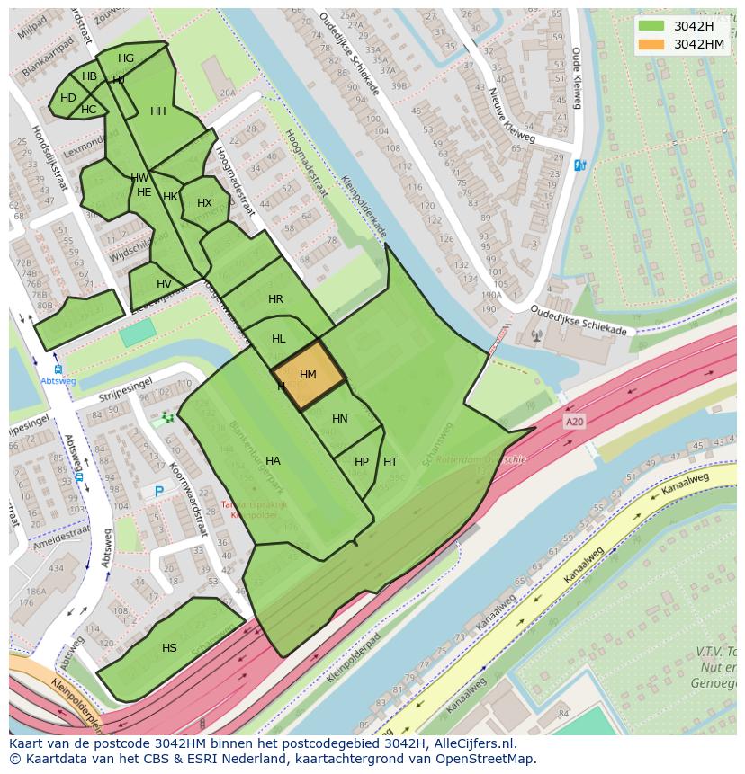 Afbeelding van het postcodegebied 3042 HM op de kaart.