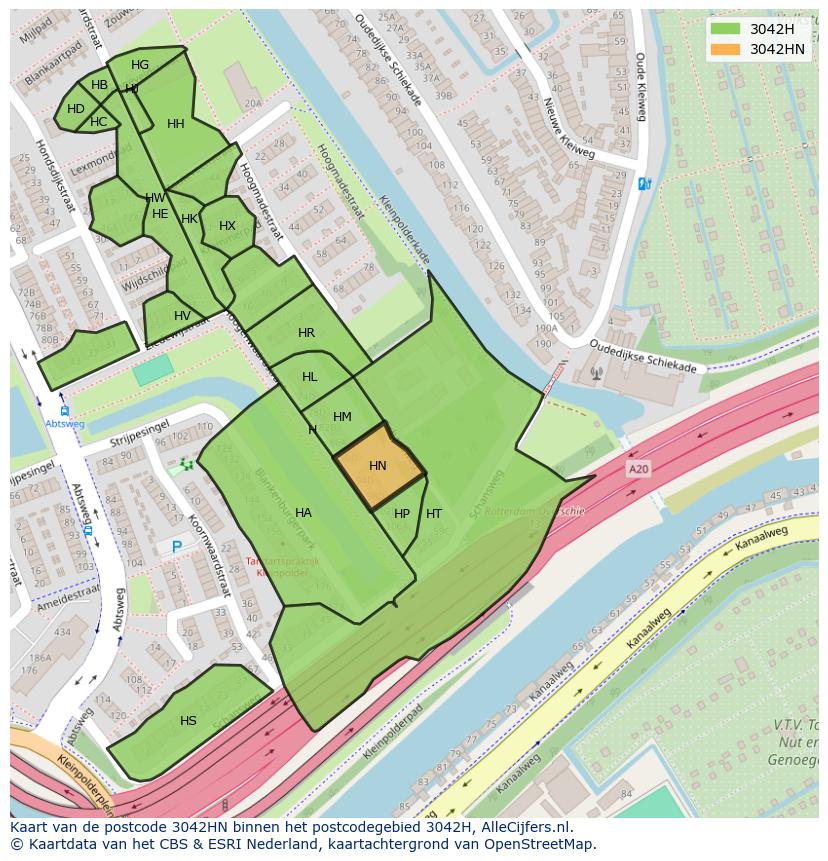 Afbeelding van het postcodegebied 3042 HN op de kaart.