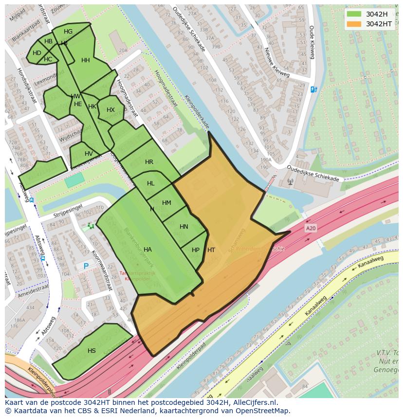 Afbeelding van het postcodegebied 3042 HT op de kaart.