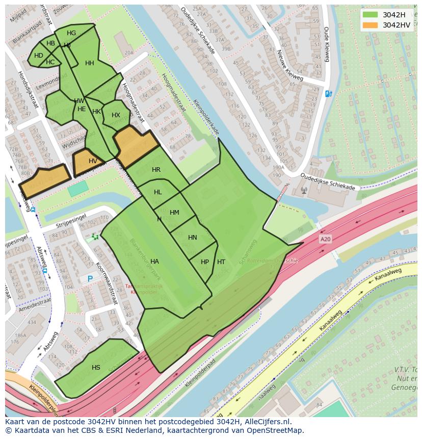 Afbeelding van het postcodegebied 3042 HV op de kaart.