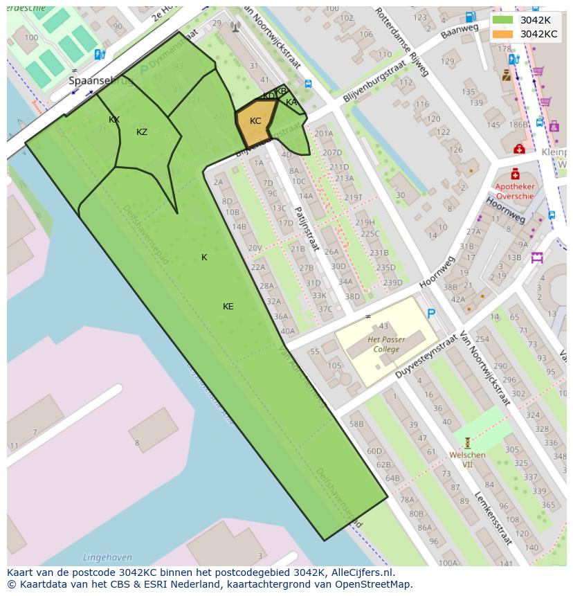 Afbeelding van het postcodegebied 3042 KC op de kaart.