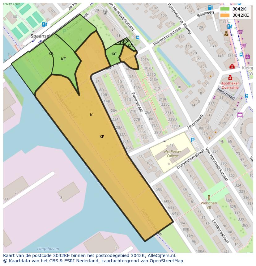 Afbeelding van het postcodegebied 3042 KE op de kaart.