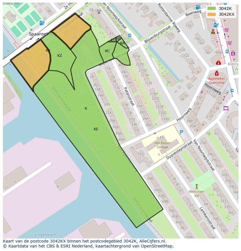 Afbeelding van het postcodegebied 3042 KX op de kaart.