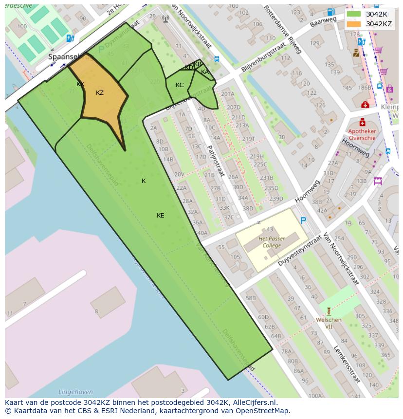 Afbeelding van het postcodegebied 3042 KZ op de kaart.