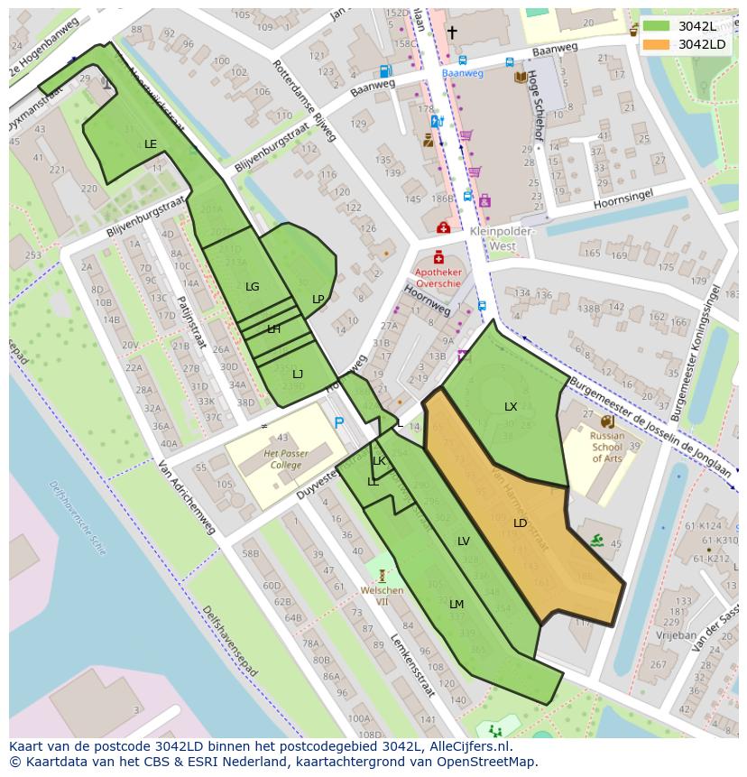 Afbeelding van het postcodegebied 3042 LD op de kaart.