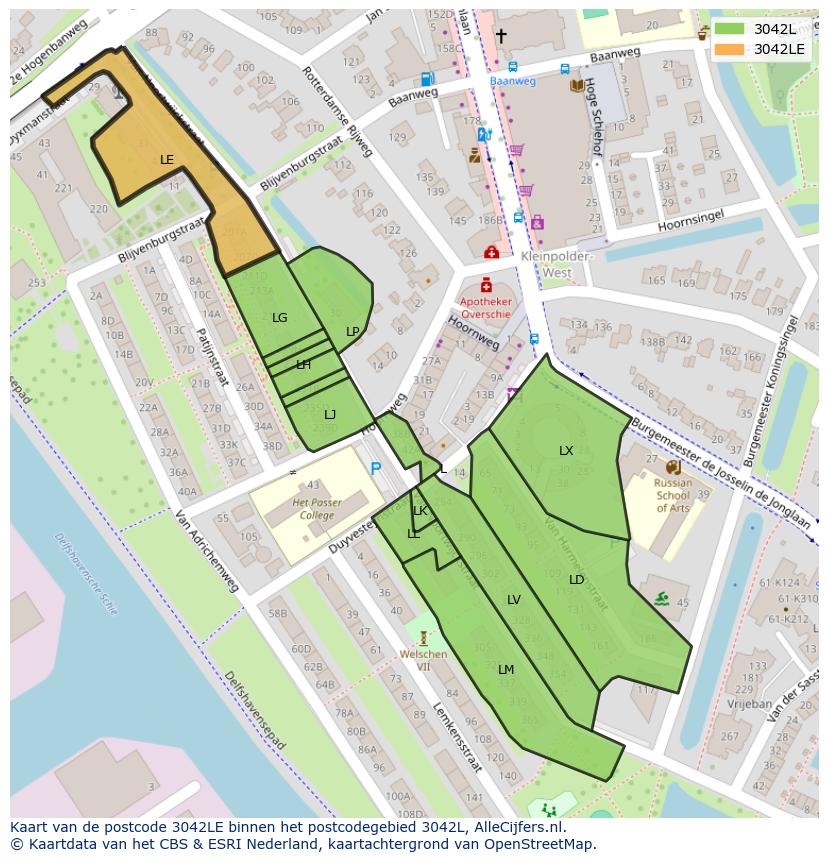 Afbeelding van het postcodegebied 3042 LE op de kaart.