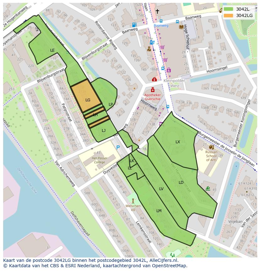 Afbeelding van het postcodegebied 3042 LG op de kaart.