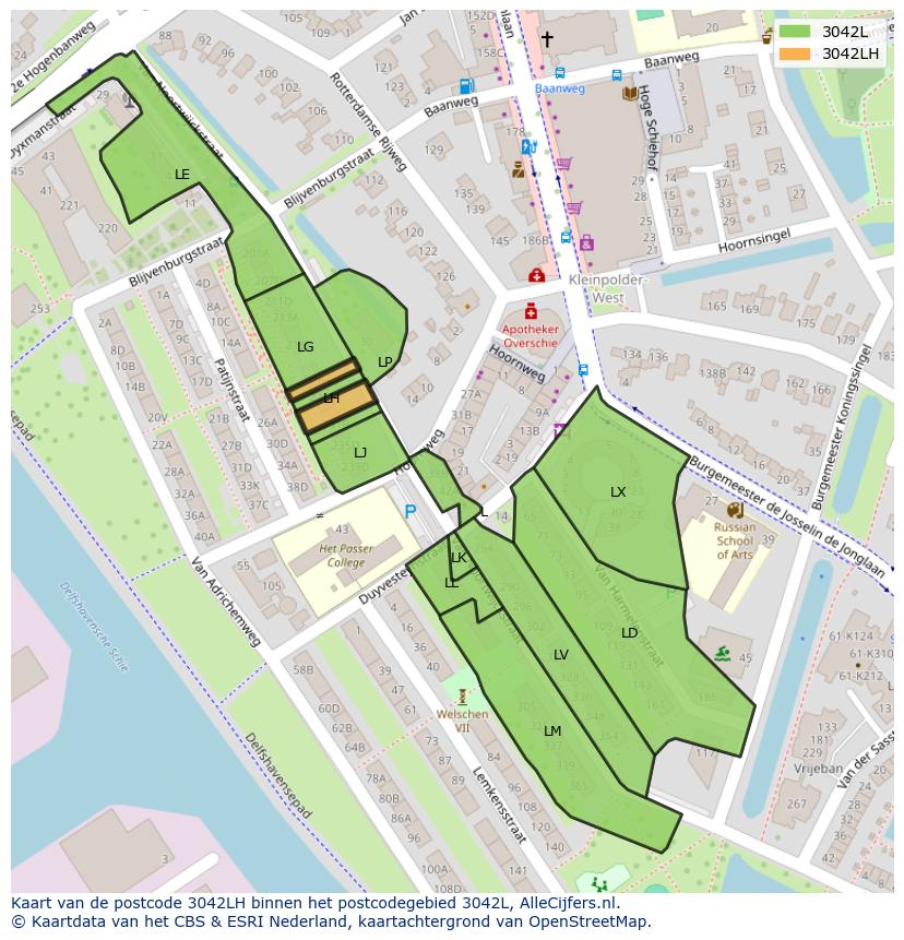 Afbeelding van het postcodegebied 3042 LH op de kaart.