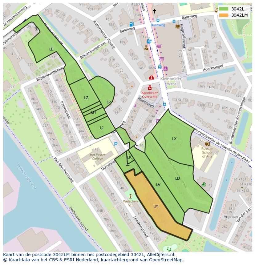 Afbeelding van het postcodegebied 3042 LM op de kaart.