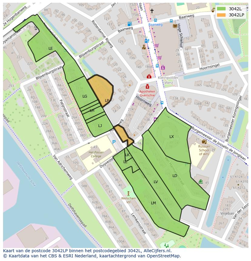 Afbeelding van het postcodegebied 3042 LP op de kaart.