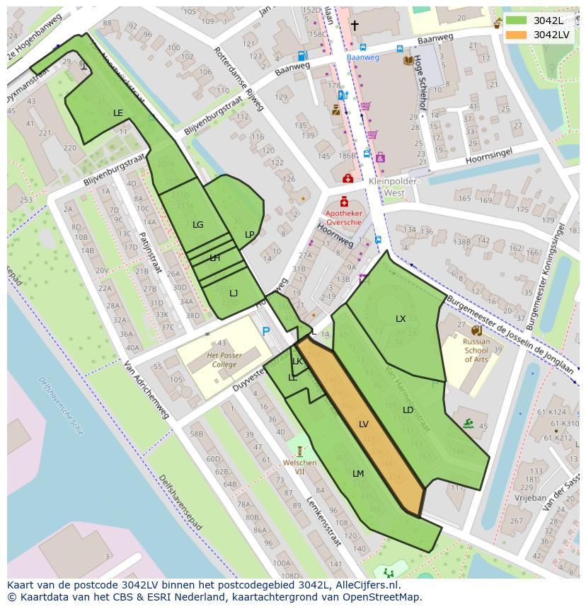 Afbeelding van het postcodegebied 3042 LV op de kaart.