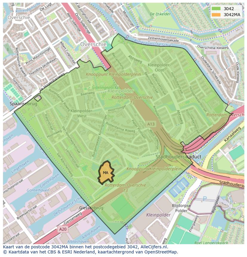 Afbeelding van het postcodegebied 3042 MA op de kaart.