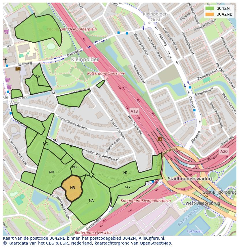 Afbeelding van het postcodegebied 3042 NB op de kaart.