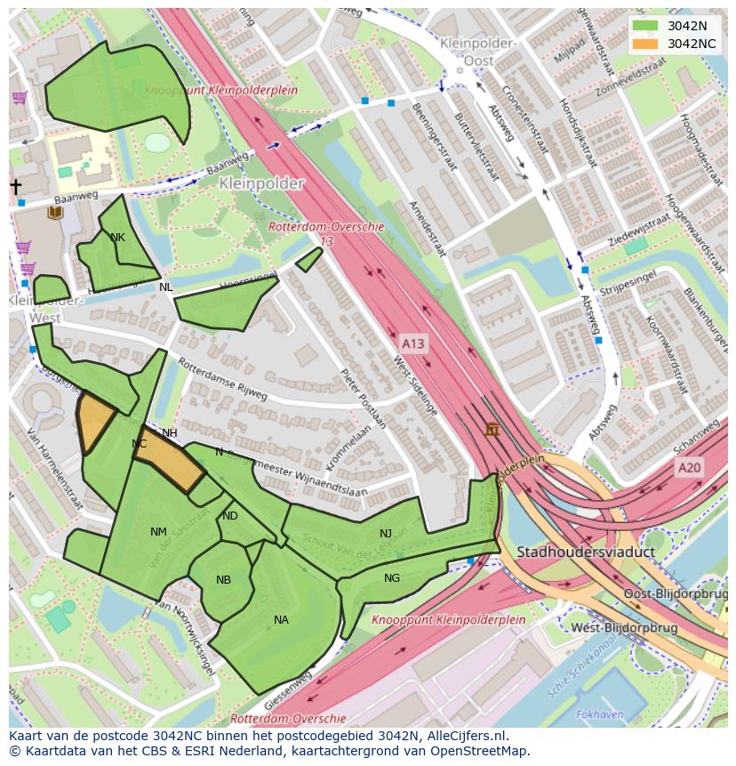 Afbeelding van het postcodegebied 3042 NC op de kaart.