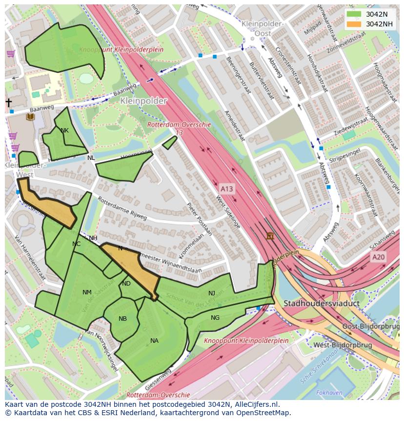 Afbeelding van het postcodegebied 3042 NH op de kaart.