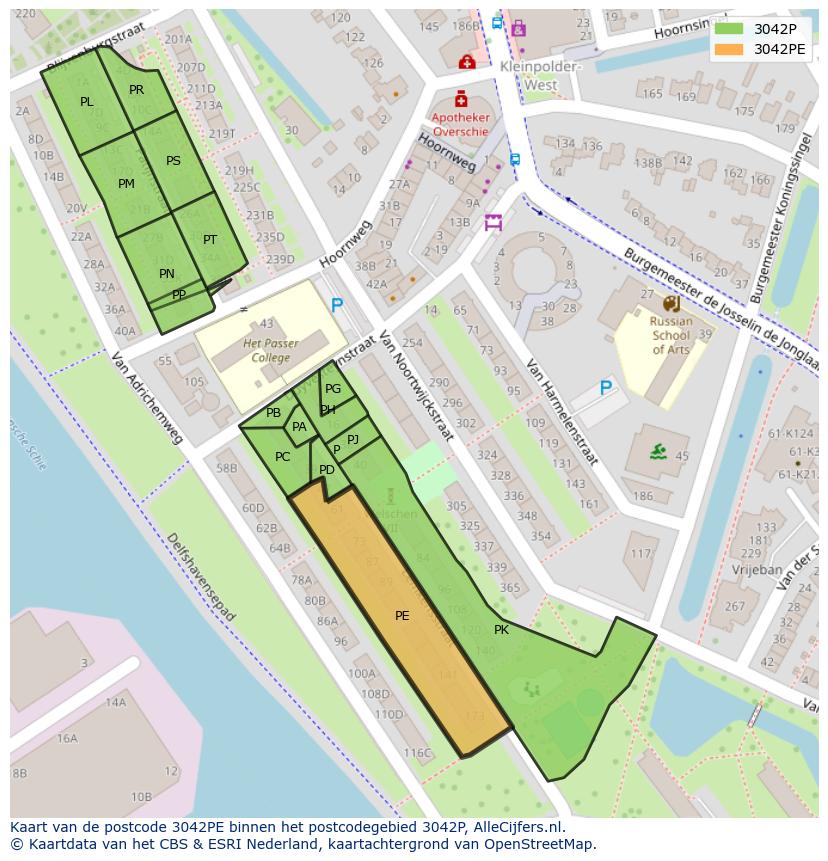 Afbeelding van het postcodegebied 3042 PE op de kaart.