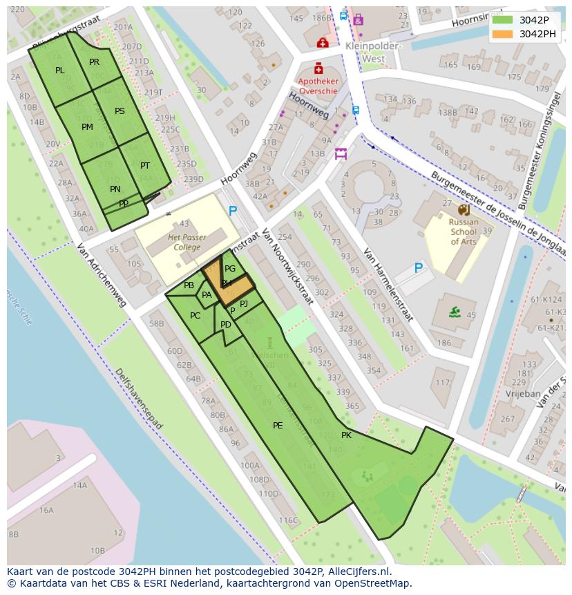 Afbeelding van het postcodegebied 3042 PH op de kaart.