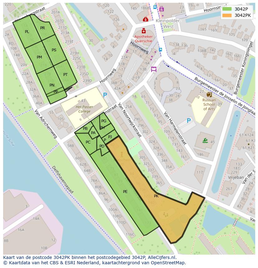 Afbeelding van het postcodegebied 3042 PK op de kaart.