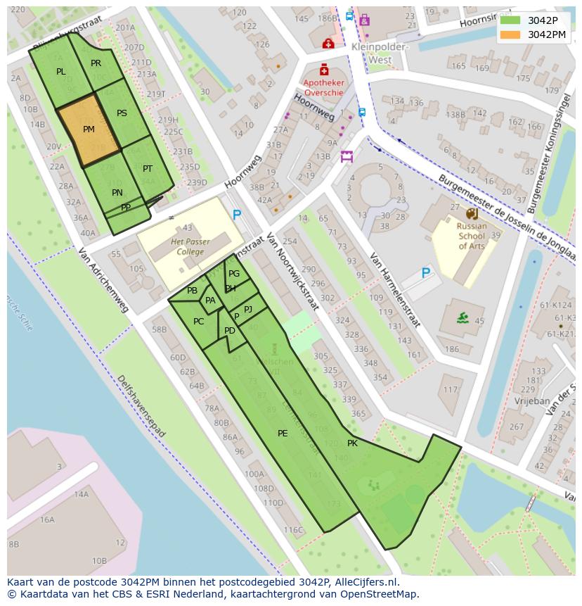 Afbeelding van het postcodegebied 3042 PM op de kaart.