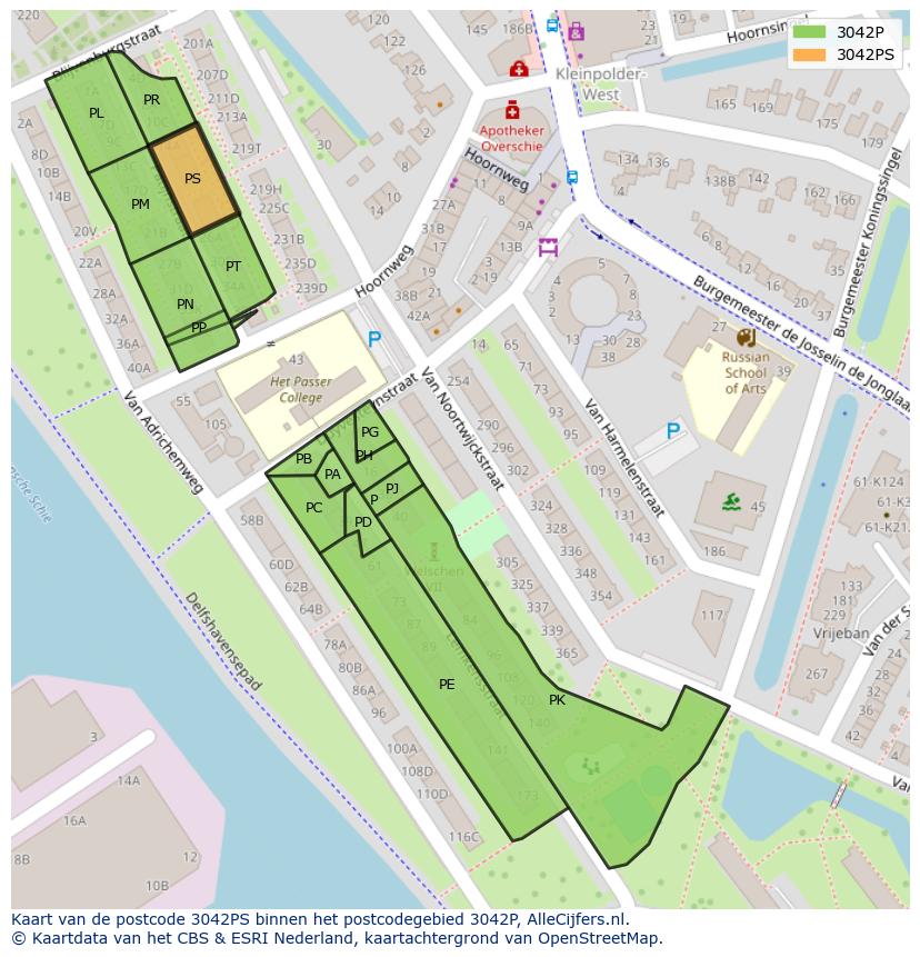 Afbeelding van het postcodegebied 3042 PS op de kaart.