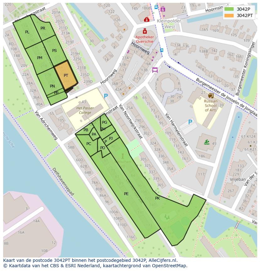 Afbeelding van het postcodegebied 3042 PT op de kaart.