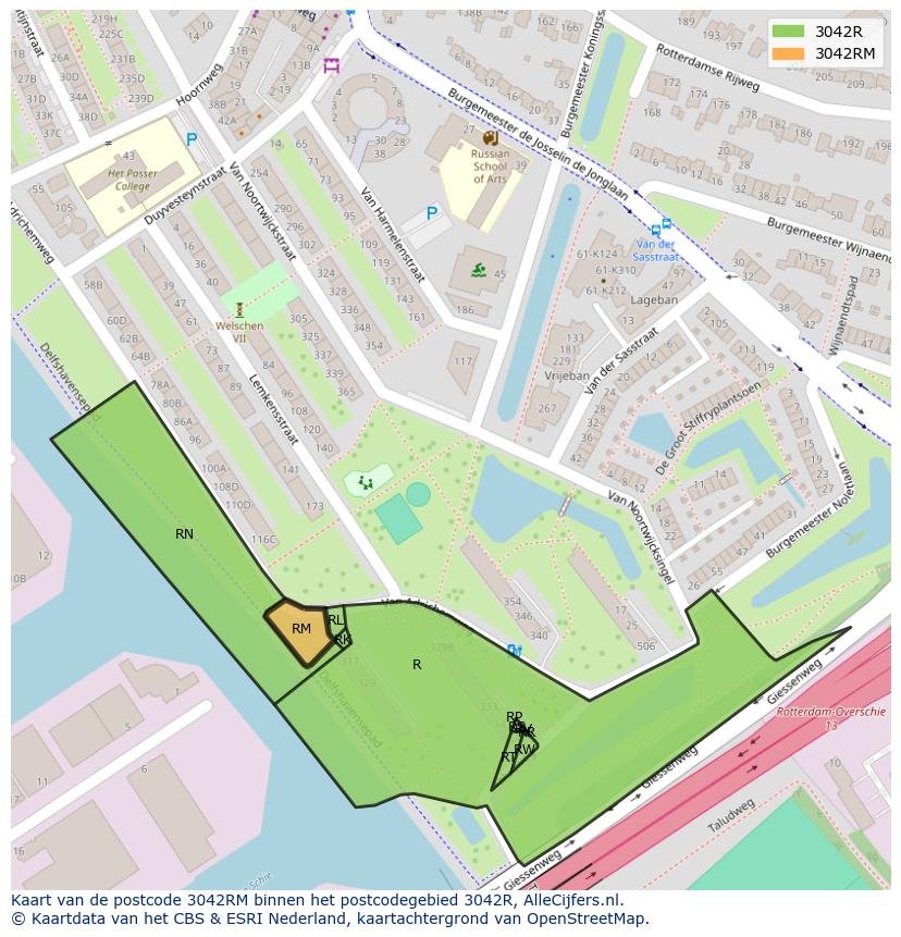 Afbeelding van het postcodegebied 3042 RM op de kaart.