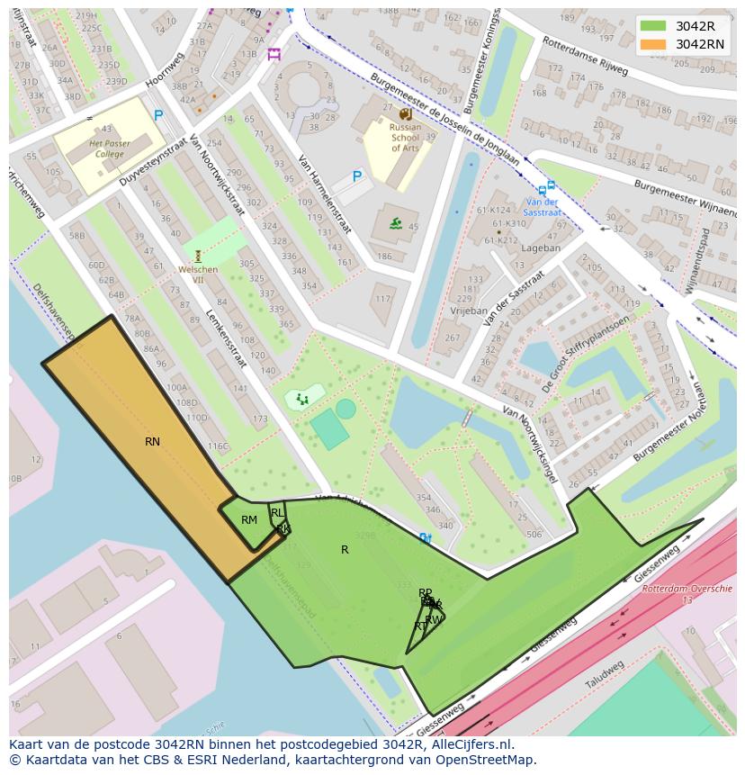 Afbeelding van het postcodegebied 3042 RN op de kaart.