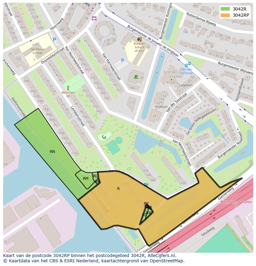 Afbeelding van het postcodegebied 3042 RP op de kaart.