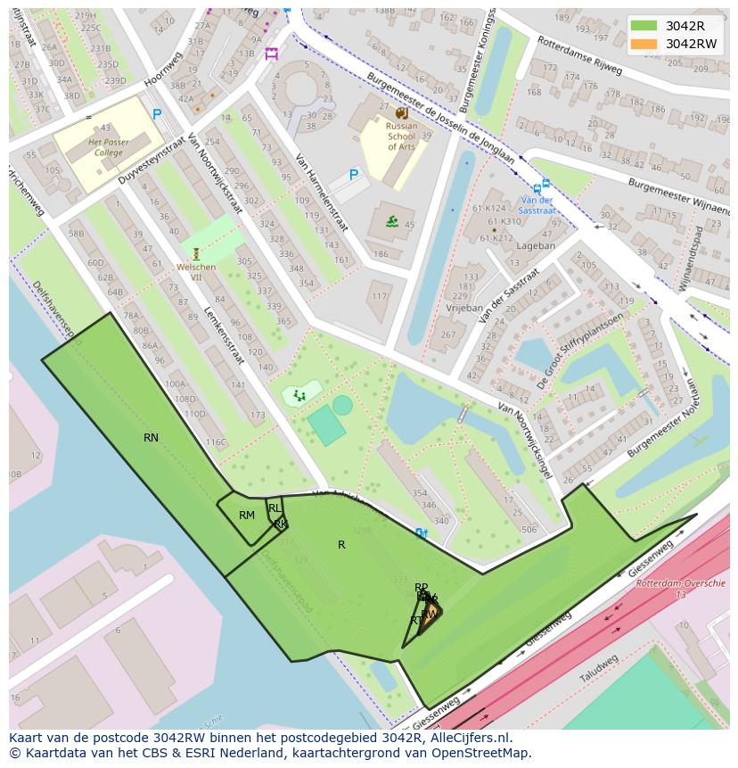 Afbeelding van het postcodegebied 3042 RW op de kaart.